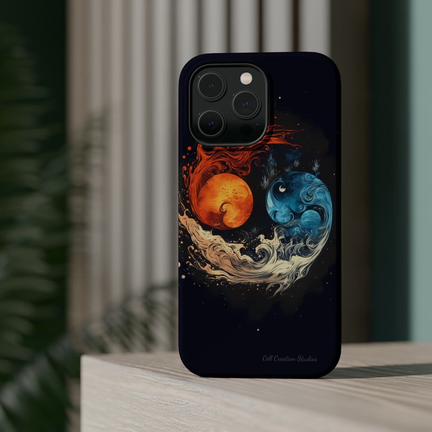 "Harmony in Contrast: Orange and Blue Yin and Yang Phone Case" -MagSafe Tough Cases