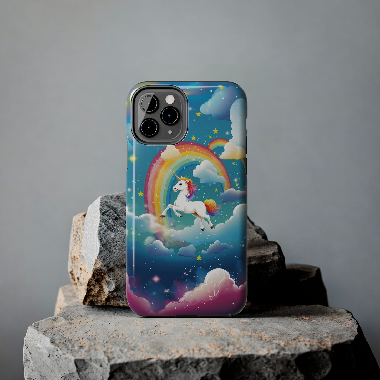 Introducing the "Rainbow Soar" Cell Phone Case – Embark on a Whimsical Journey with a Flying Unicorn -Tough Phone Cases