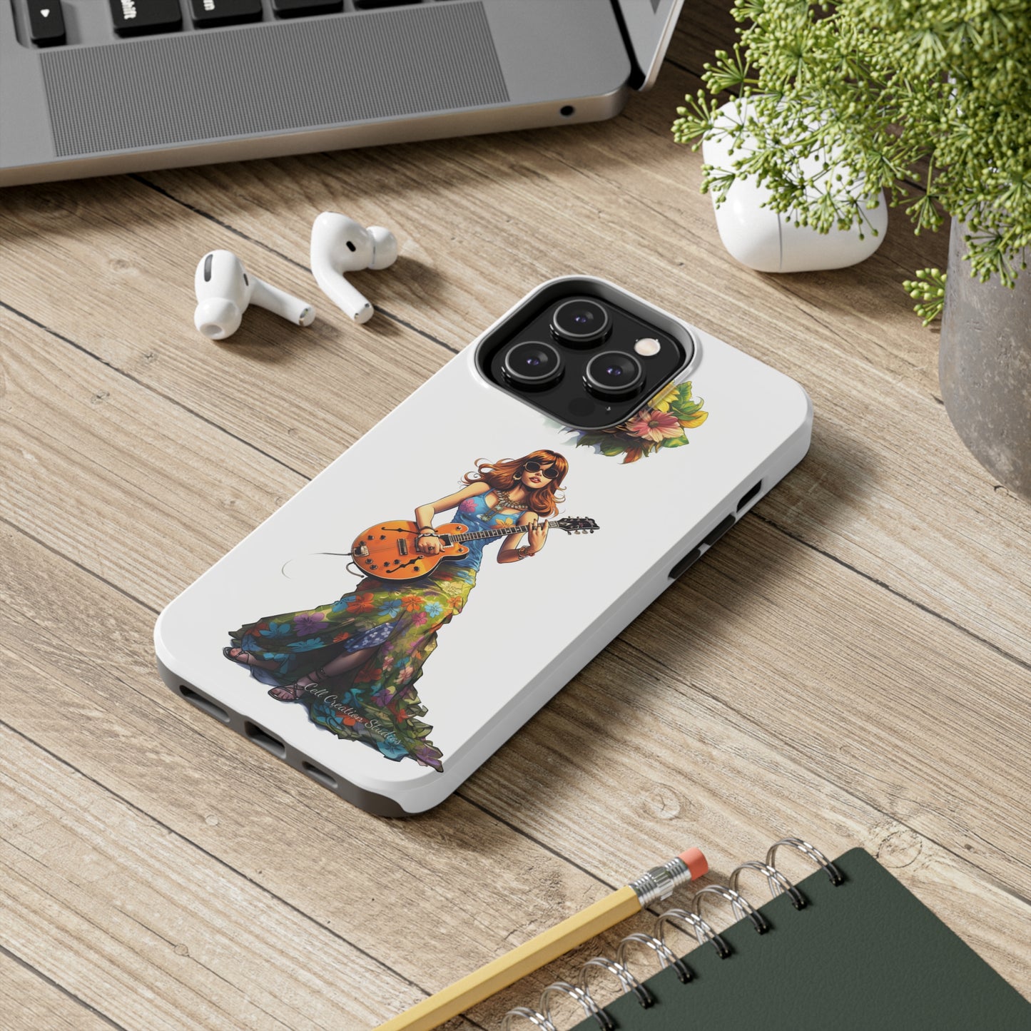 Introducing the "Hippie Chick Groove" Cell Phone Case – Retro Vibes and Musical Delight -Tough Phone Cases