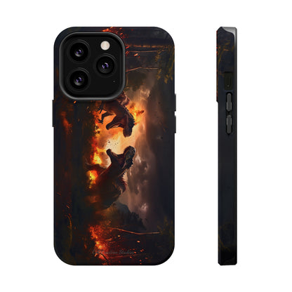 Introducing the "Ancient Battle Inferno" Cell Phone Case – Witness Epic Dinosaur Clash in a Fiery Forest! -MagSafe Tough Cases