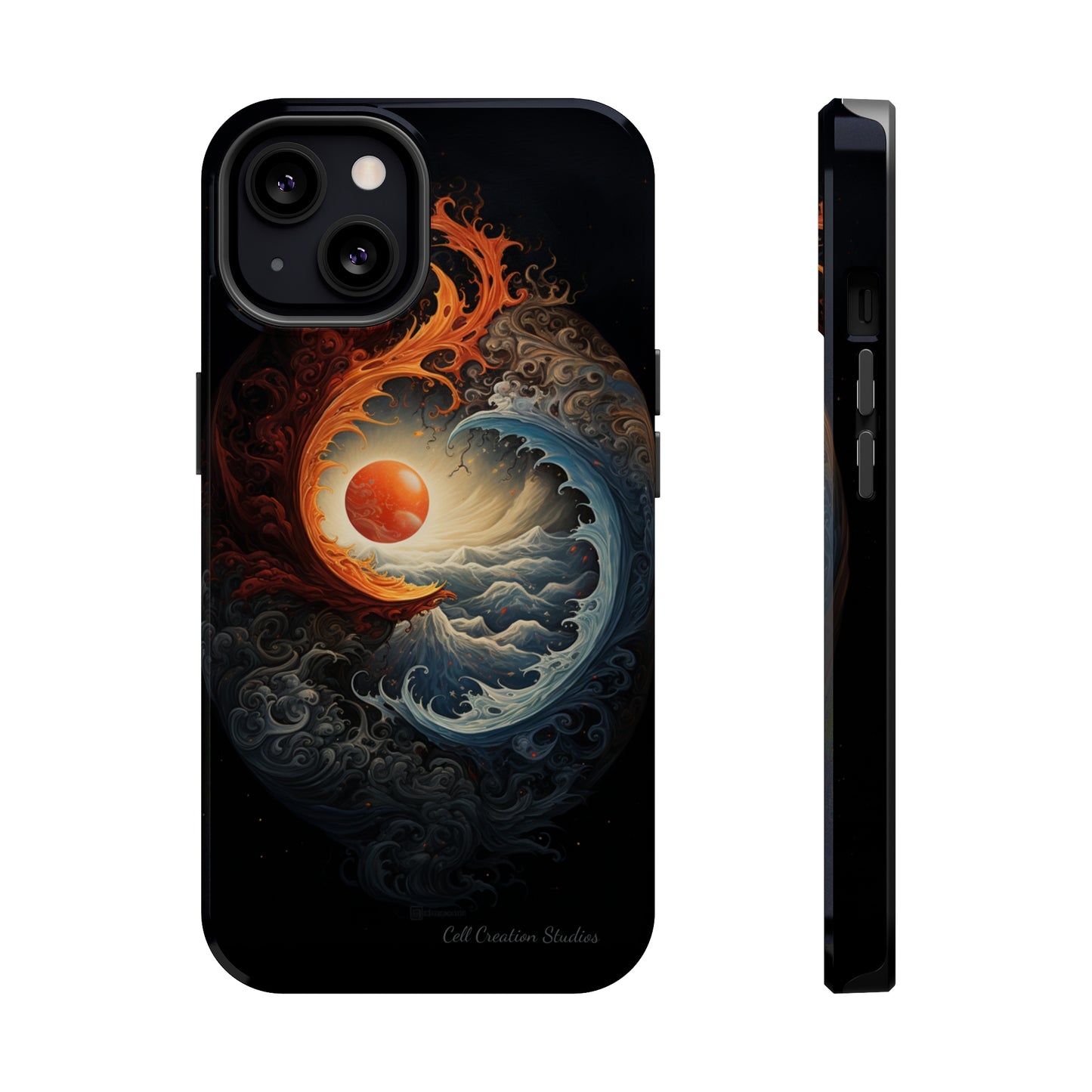 "Dual Elements Clash: Fire and Water Abstract" Phone Case -MagSafe Tough Cases