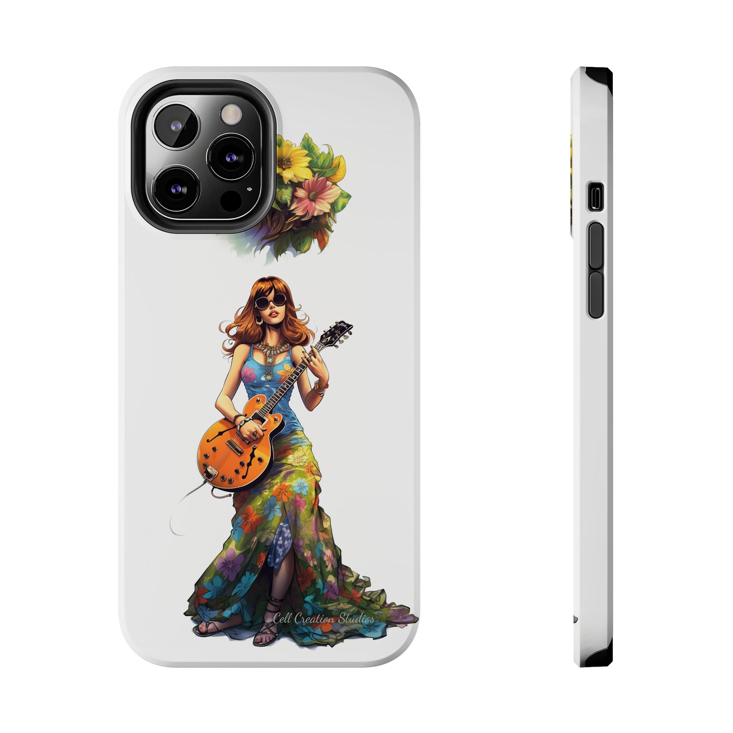 Introducing the "Hippie Chick Groove" Cell Phone Case – Retro Vibes and Musical Delight -Tough Phone Cases