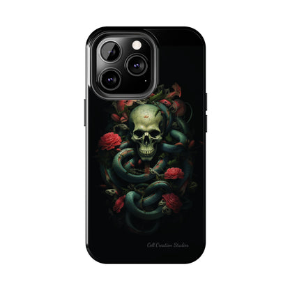 Introducing the "Serpentine Elegance" Cell Phone Case: Where Skulls and Snakes, Intertwine -Tough Phone Cases