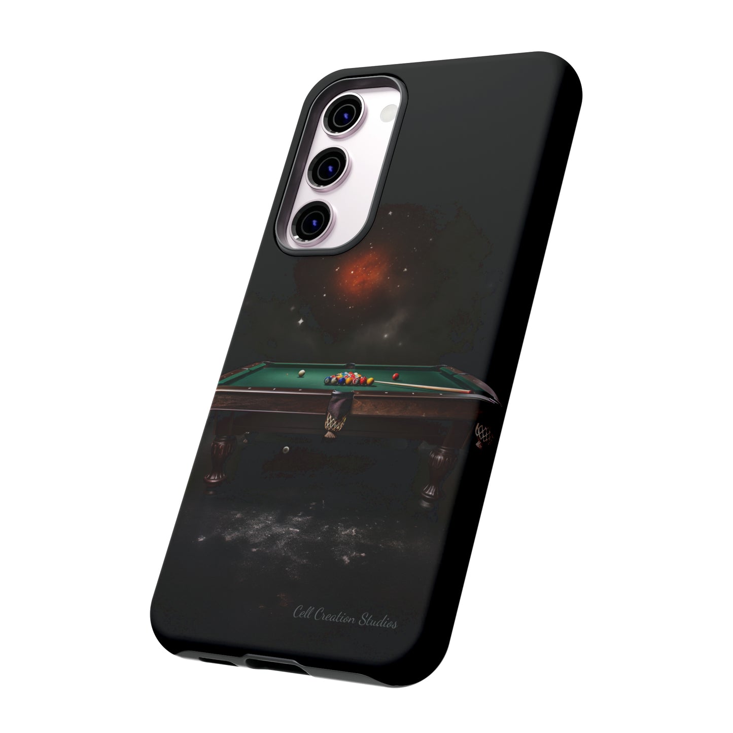 "Rack 'Em Up in Style: Pool Table-Themed Phone Case with Space Background"-Tough Cases