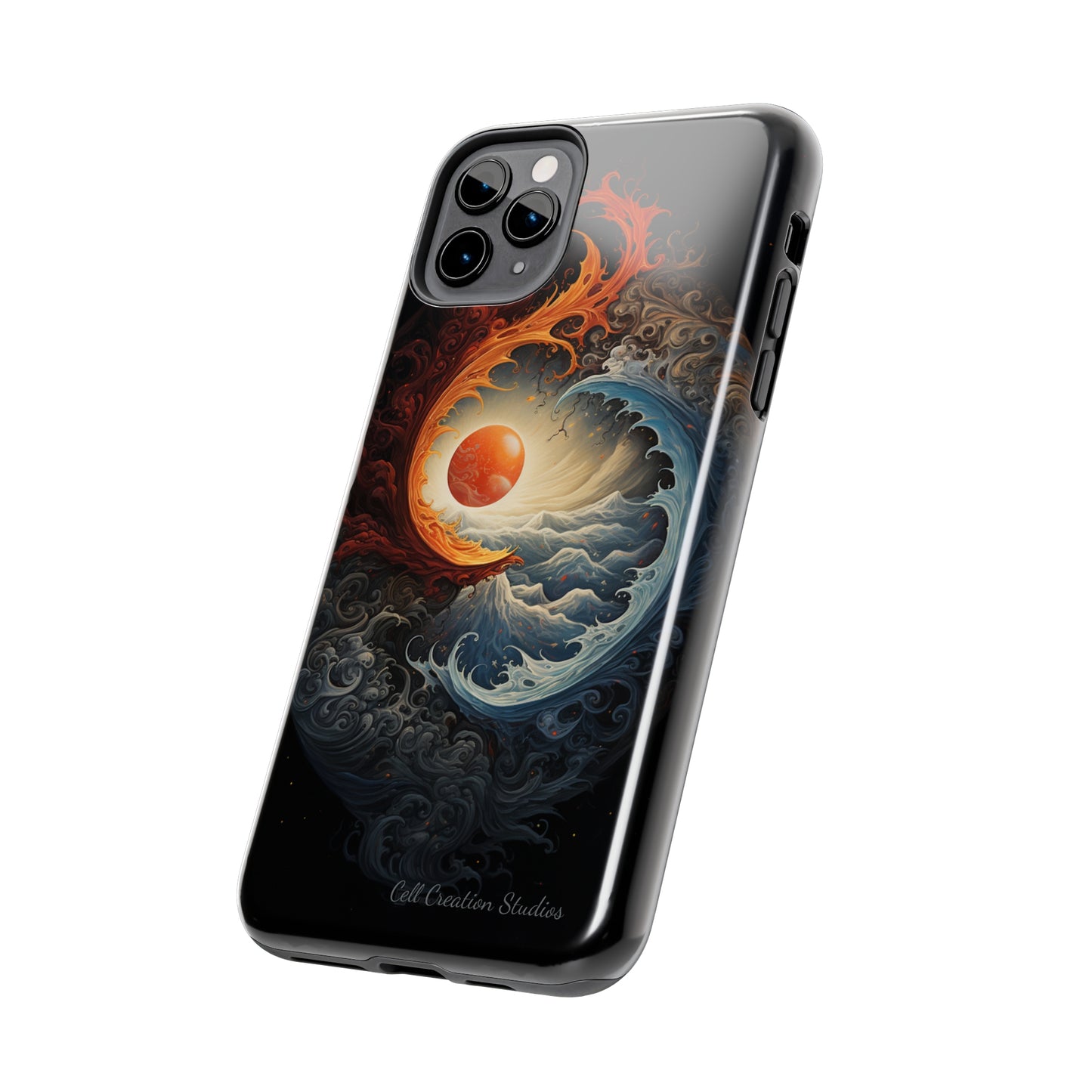 "Dual Elements Clash: Fire and Water Abstract" Phone Case -Tough Phone Cases