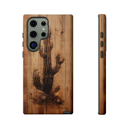 "Cactus Burnt Wood Design" Phone Case -Tough Cases