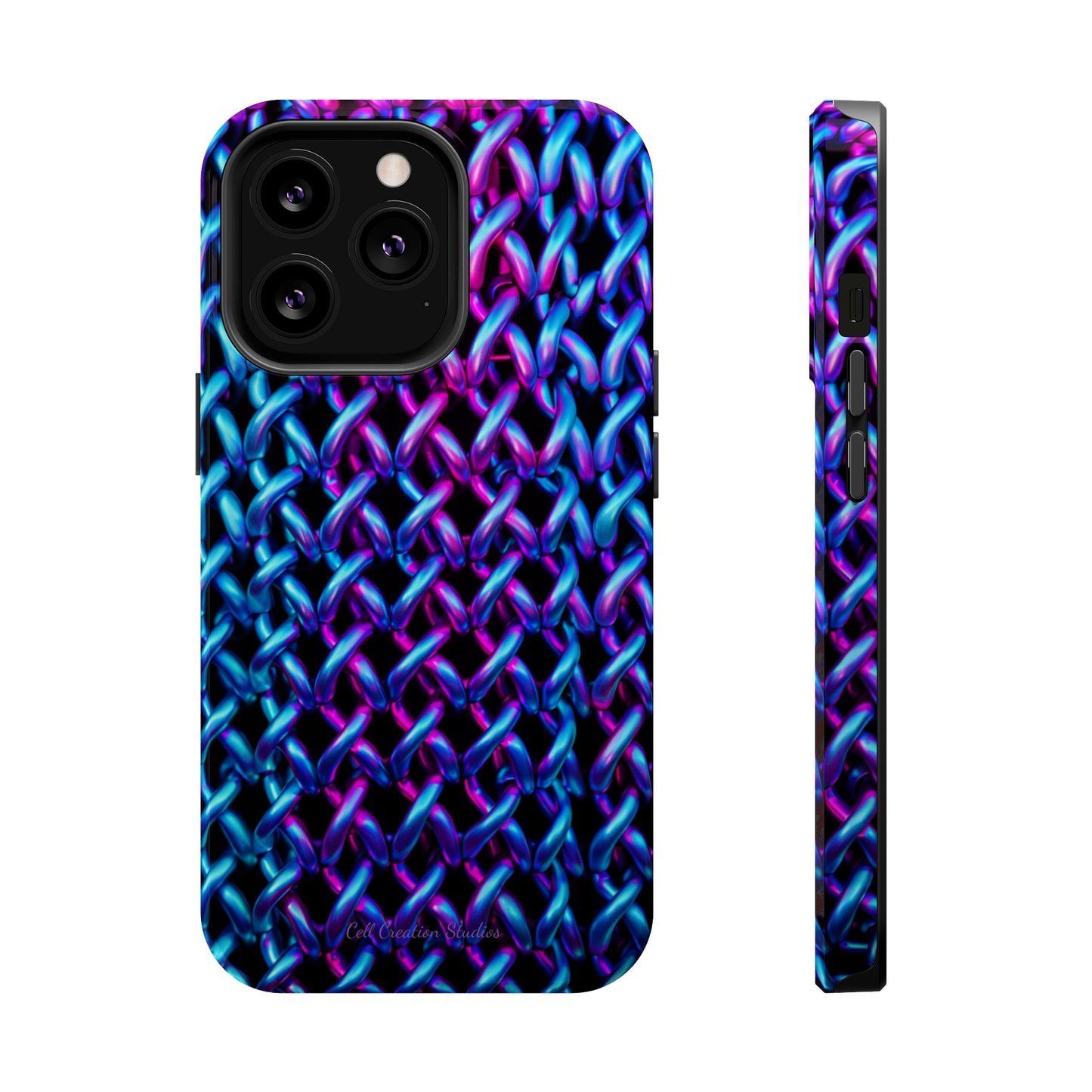 Introducing the "Neon Chainlink Glow" Cell Phone Case – Illuminate Your Style with Vibrant Chain Pattern Design -MagSafe Tough Cases