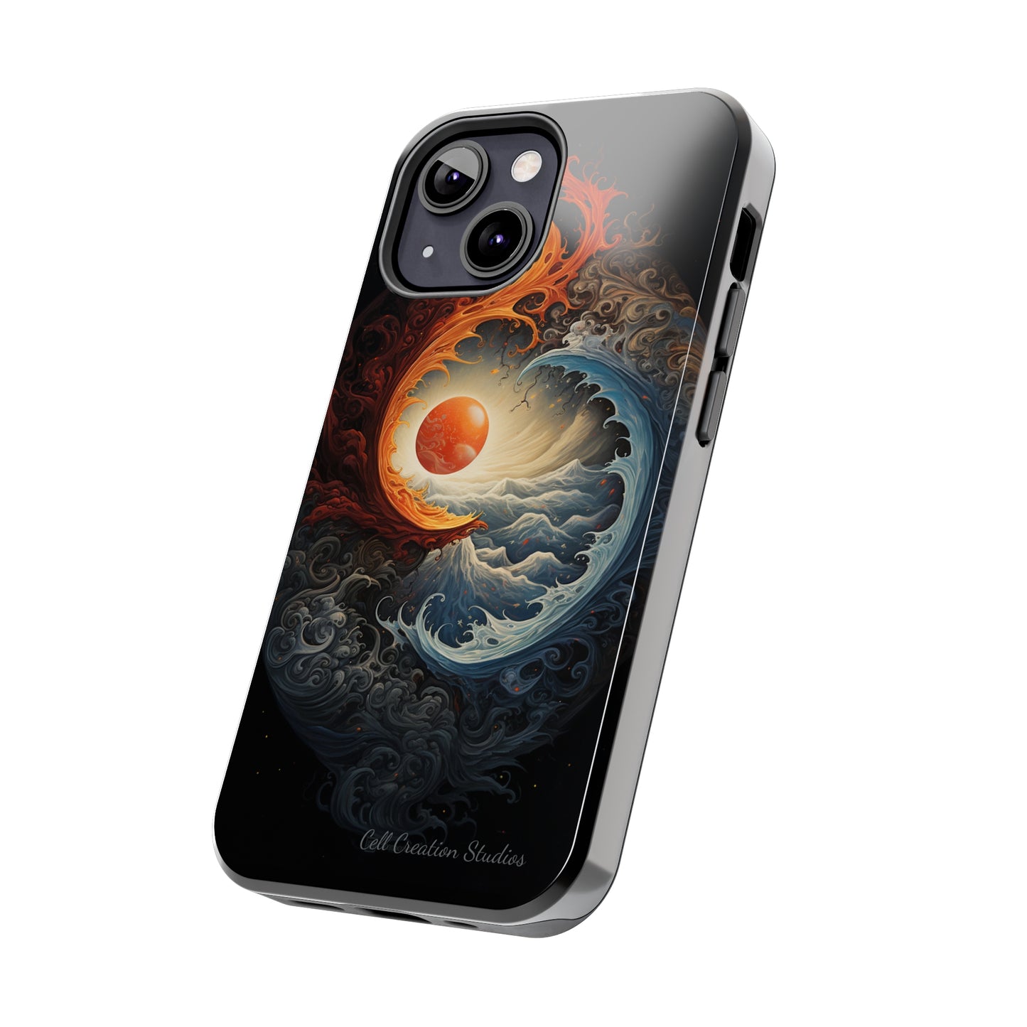 "Dual Elements Clash: Fire and Water Abstract" Phone Case -Tough Phone Cases