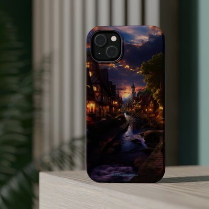 Introducing the "Riverside Serenity" Cell Phone Case – Embrace Peace with a Tranquil Town and Flowing River -MagSafe Tough Cases