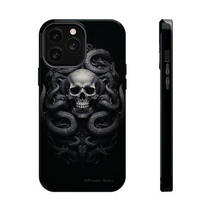 Introducing the "Monochrome Skull and Snakes" Cell Phone Case – A Bold Statement -MagSafe Tough Cases