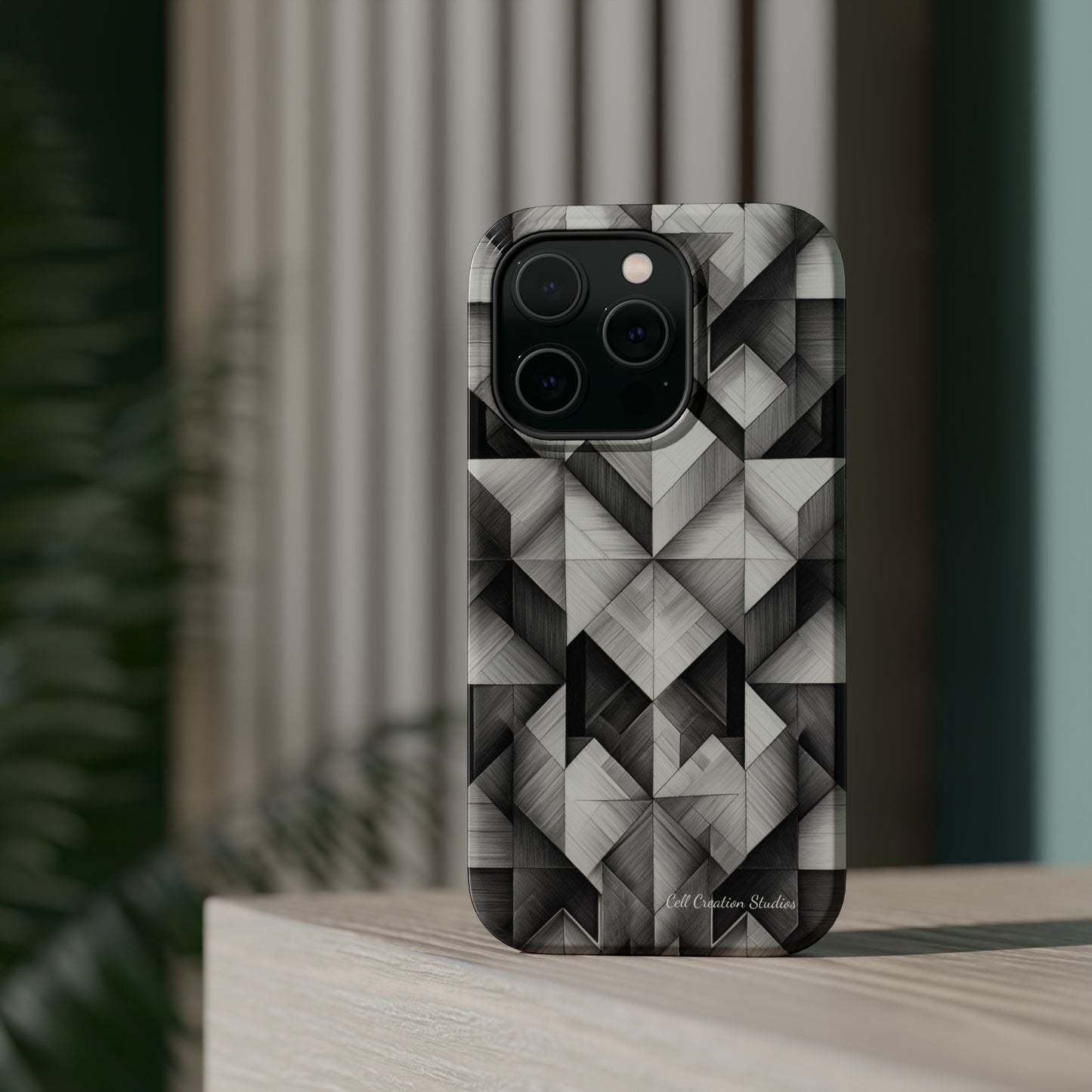 The "Black and White Geometric Pattern" Cell Phone Case- Elevate Your Phone's Style -MagSafe Tough Cases