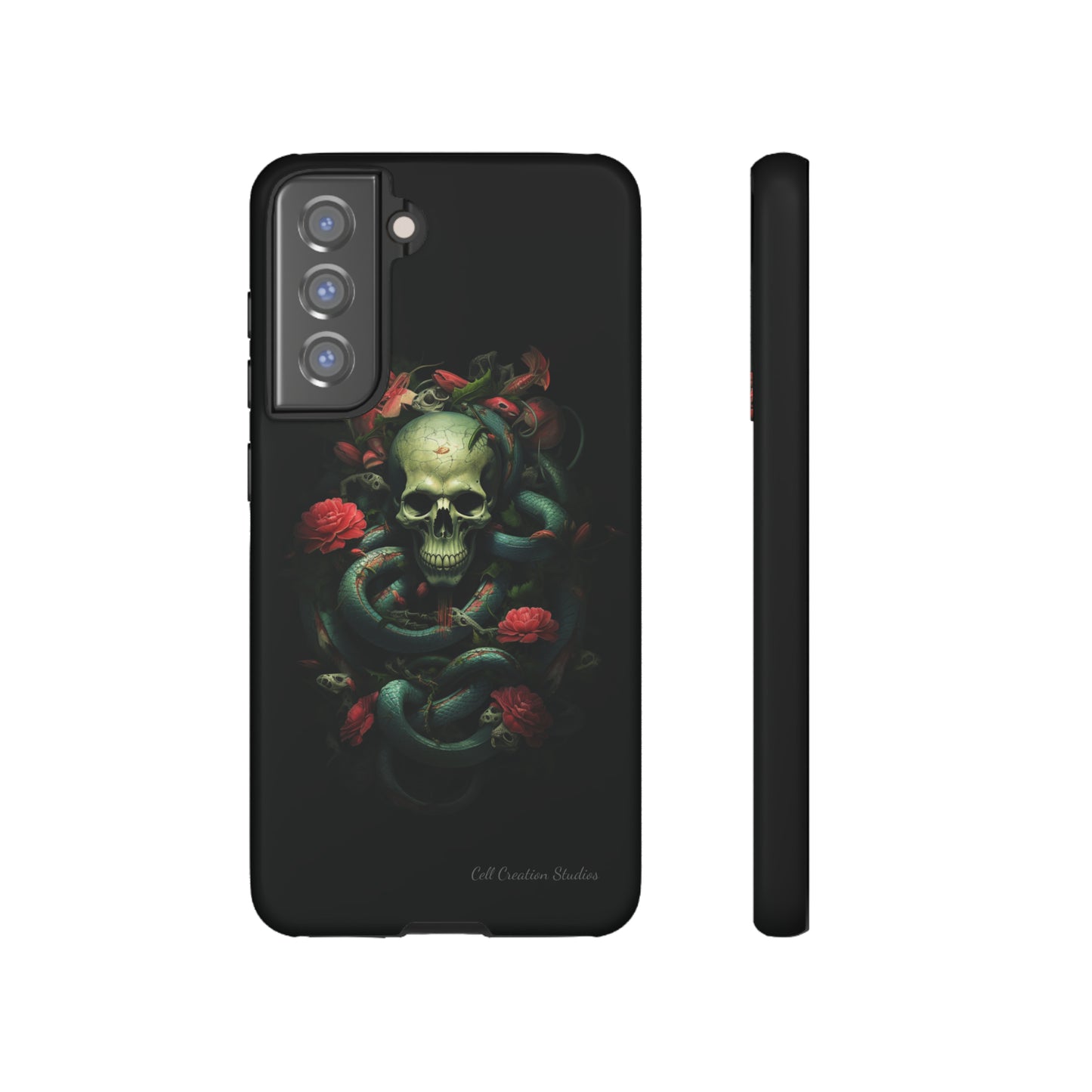 Introducing the "Serpentine Elegance" Cell Phone Case: Where Skulls and Snakes Intertwine -Tough Cases