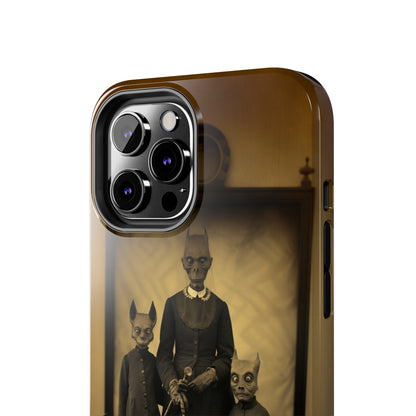 Introducing the "Vintage Odd Creatures" Cell Phone Case – Step into the Eerie Charm of a Haunting Family Portrait -Tough Phone Cases