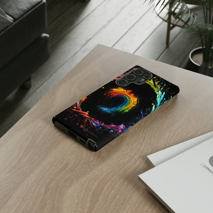 "Vibrant Swirls Painted on Black" Cell Phone Case -Tough Cases