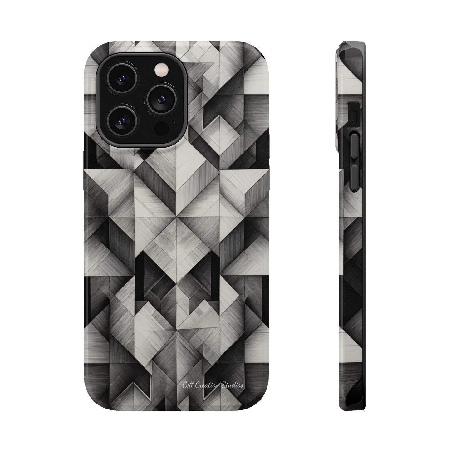 The "Black and White Geometric Pattern" Cell Phone Case- Elevate Your Phone's Style -MagSafe Tough Cases