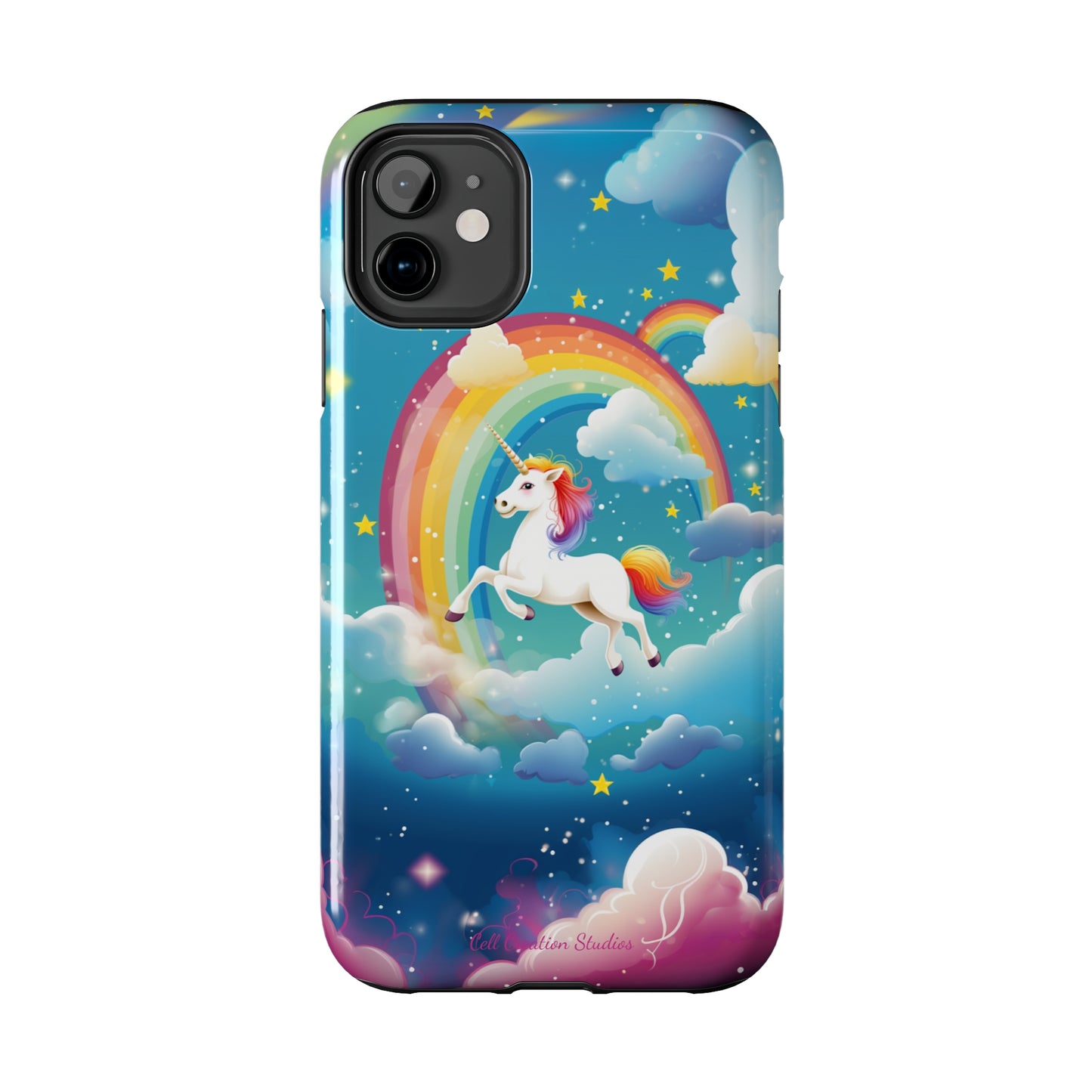 Introducing the "Rainbow Soar" Cell Phone Case – Embark on a Whimsical Journey with a Flying Unicorn -Tough Phone Cases