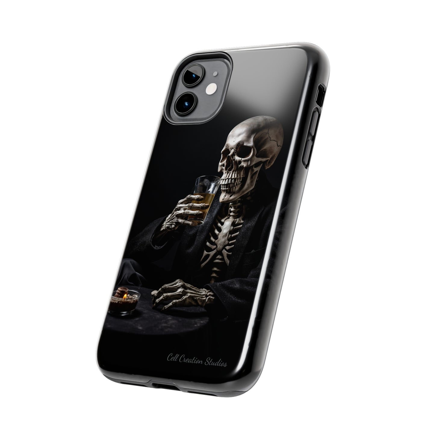 "Embrace the Dark Side with Our Skeleton Drinking Phone Case" -Tough Phone Cases