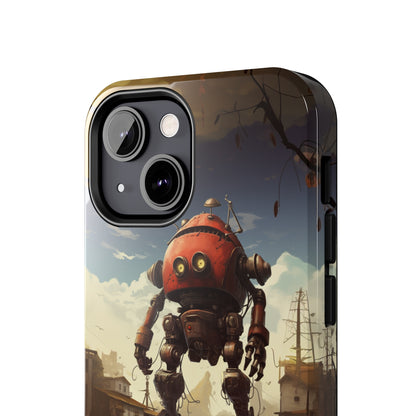 Introducing the "Urban Encounter" Cell Phone Case – Witness the Epic Convergence of Man and Giant Robot -Tough Phone Cases