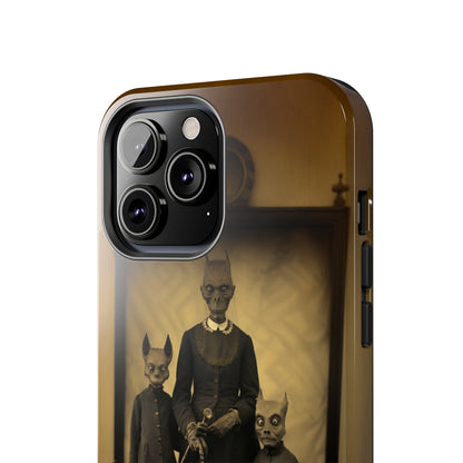 Introducing the "Vintage Odd Creatures" Cell Phone Case – Step into the Eerie Charm of a Haunting Family Portrait -Tough Phone Cases