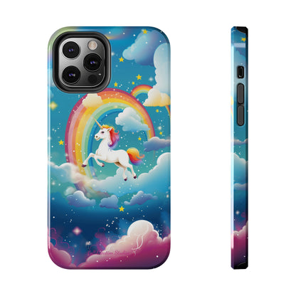 Introducing the "Rainbow Soar" Cell Phone Case – Embark on a Whimsical Journey with a Flying Unicorn -Tough Phone Cases