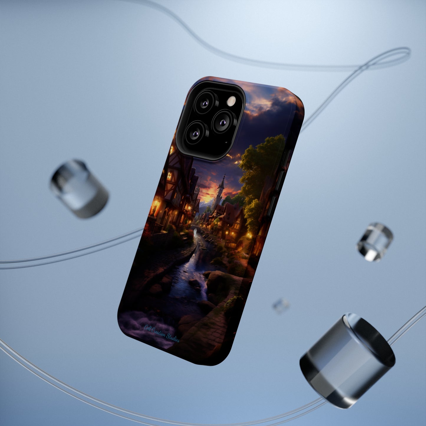 Introducing the "Riverside Serenity" Cell Phone Case – Embrace Peace with a Tranquil Town and Flowing River -MagSafe Tough Cases