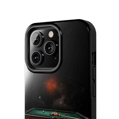 "Rack 'Em Up in Style: Pool Table-Themed Phone Case with Space Background" -Tough Phone Cases