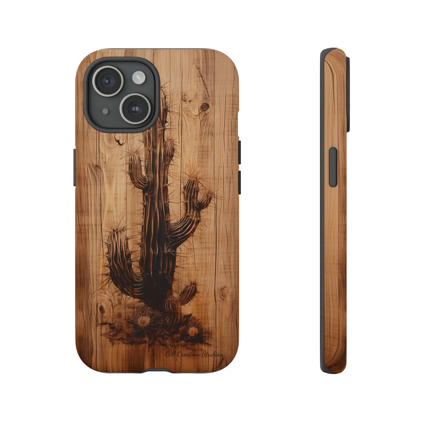 "Cactus Burnt Wood Design" Phone Case -Tough Cases