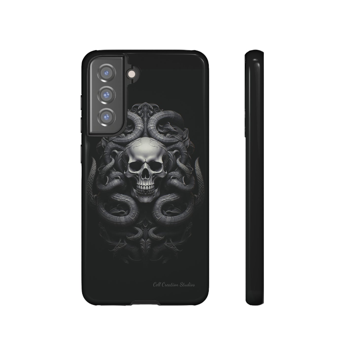 Introducing the "Monochrome Skull and Snakes" Cell Phone Case – A Bold Statement in Black and White -Tough Cases