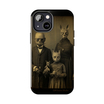 Introducing the "Vintage Odd Creatures" Cell Phone Case – Step into the Eerie Charm of a Haunting Family Portrait -Tough Phone Cases