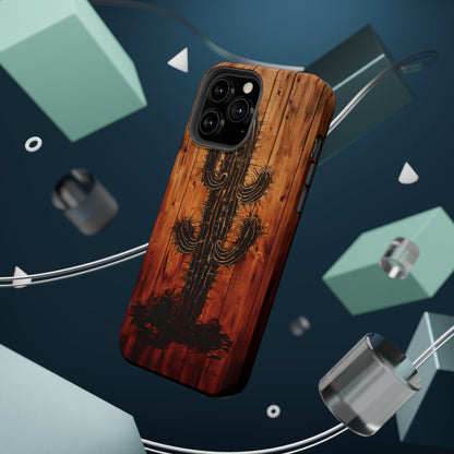 "Desert Vibes Cactus Burnt Wood Design" Phone Case -MagSafe Tough Cases