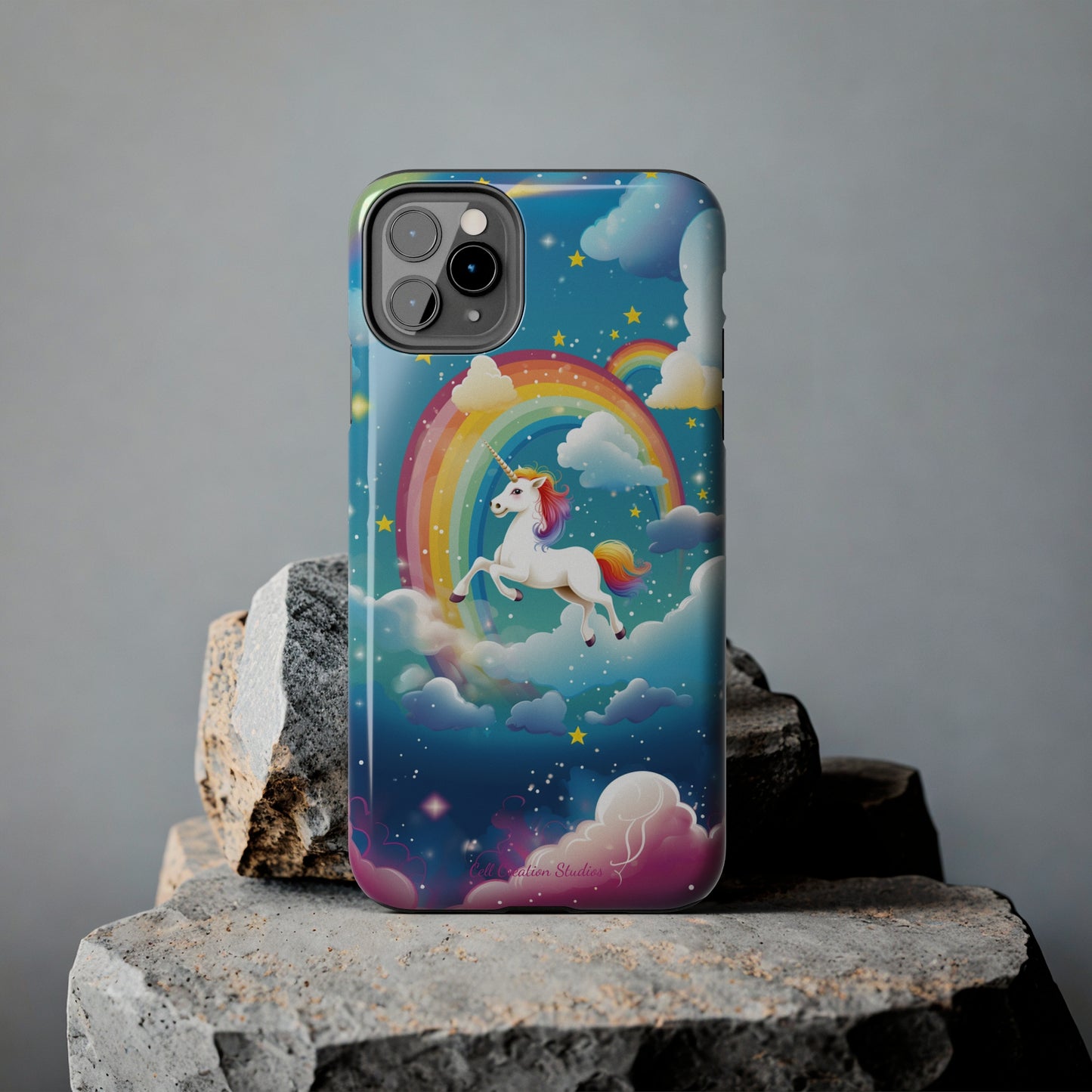 Introducing the "Rainbow Soar" Cell Phone Case – Embark on a Whimsical Journey with a Flying Unicorn -Tough Phone Cases