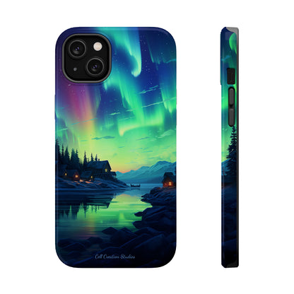 Introducing the "Northern Lights Haven" Cell Phone Case – Experience the Enchantment of Aurora Borealis and Charming Townscape -MagSafe Tough Cases