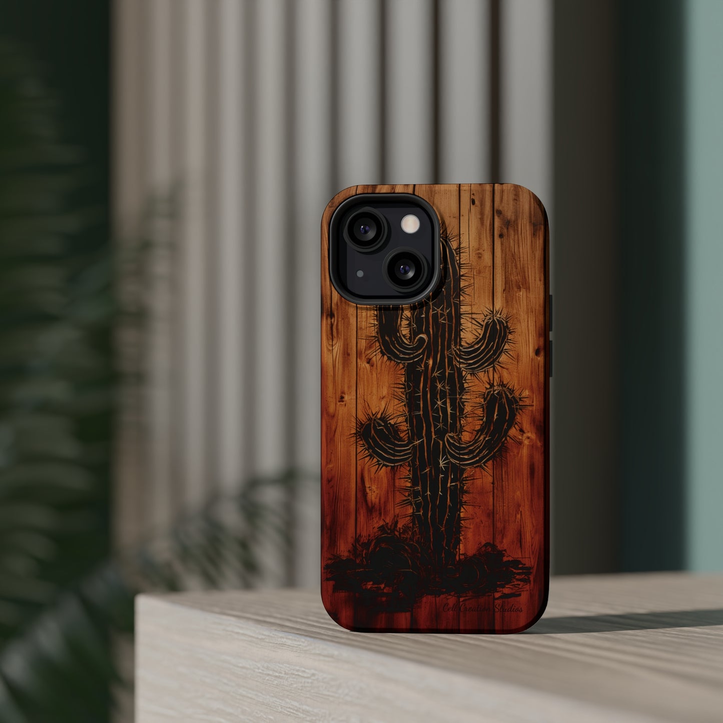 "Desert Vibes Cactus Burnt Wood Design" Phone Case -MagSafe Tough Cases