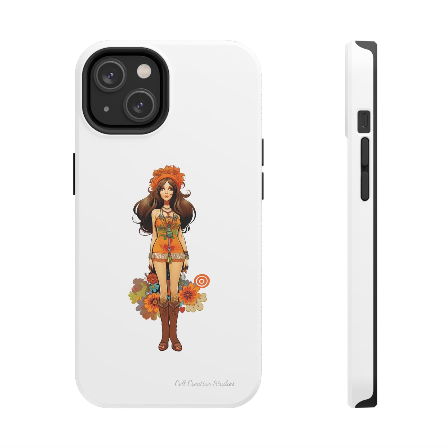 Introducing the "Groovy Hippie Chick" Cell Phone Case – Peace, Love, and Retro Style -Tough Phone Cases