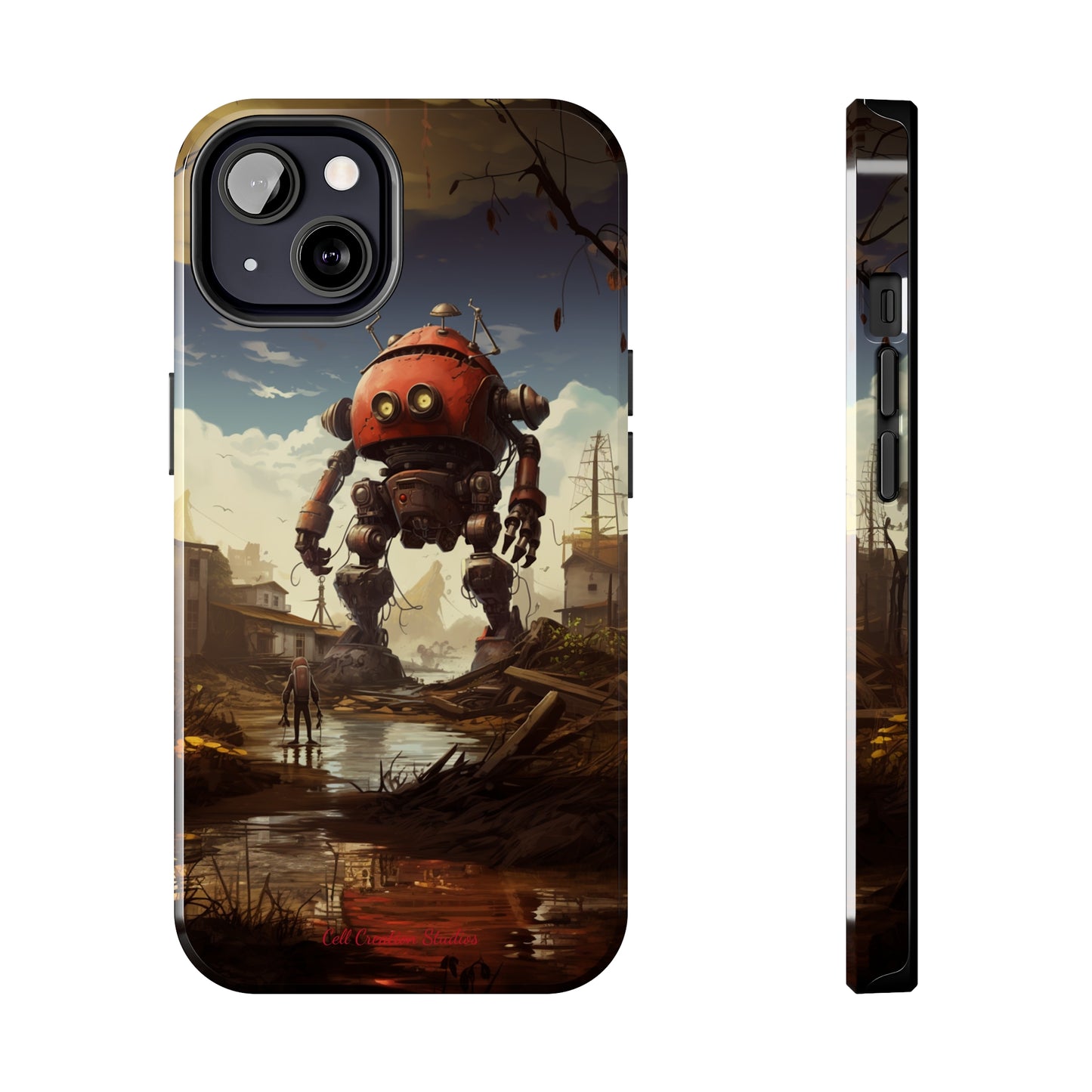 Introducing the "Urban Encounter" Cell Phone Case – Witness the Epic Convergence of Man and Giant Robot -Tough Phone Cases