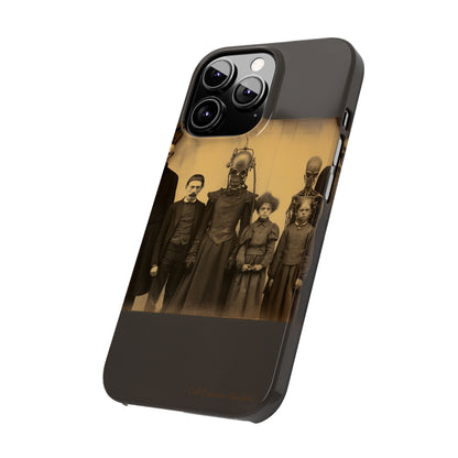 Introducing the "Vintage Odd Creatures" Cell Phone Case – Step into the Eerie Charm of a Haunting Family Portrait -Slim Phone Cases