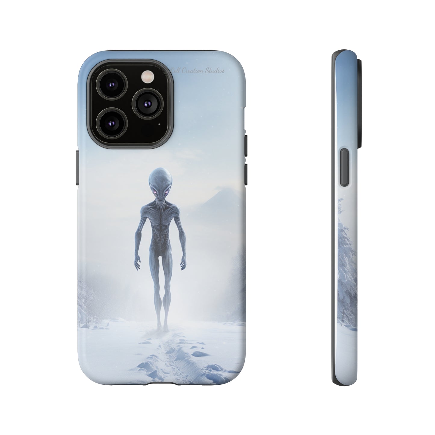 Introducing the "Frosty Extraterrestrial" Cell Phone Case – Embrace Alien Intrigue Amidst the Snowscape -Tough Cases