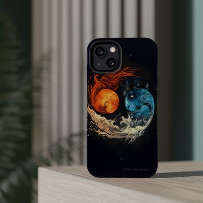 "Harmony in Contrast: Orange and Blue Yin and Yang Phone Case" -MagSafe Tough Cases