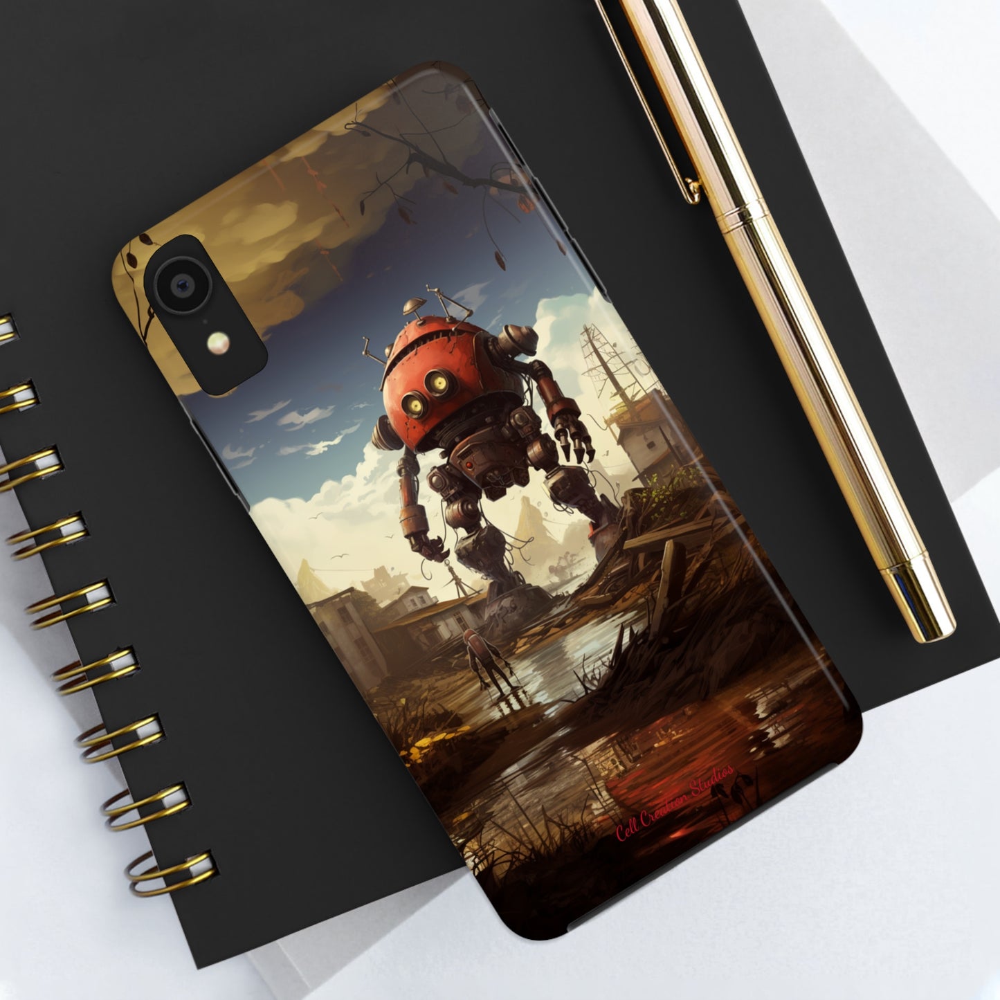 Introducing the "Urban Encounter" Cell Phone Case – Witness the Epic Convergence of Man and Giant Robot -Tough Phone Cases