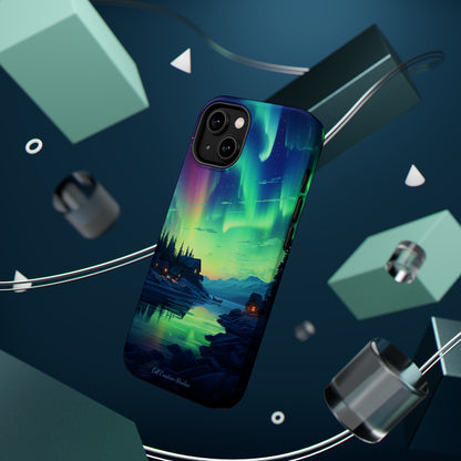 Introducing the "Northern Lights Haven" Cell Phone Case – Experience the Enchantment of Aurora Borealis and Charming Townscape -MagSafe Tough Cases