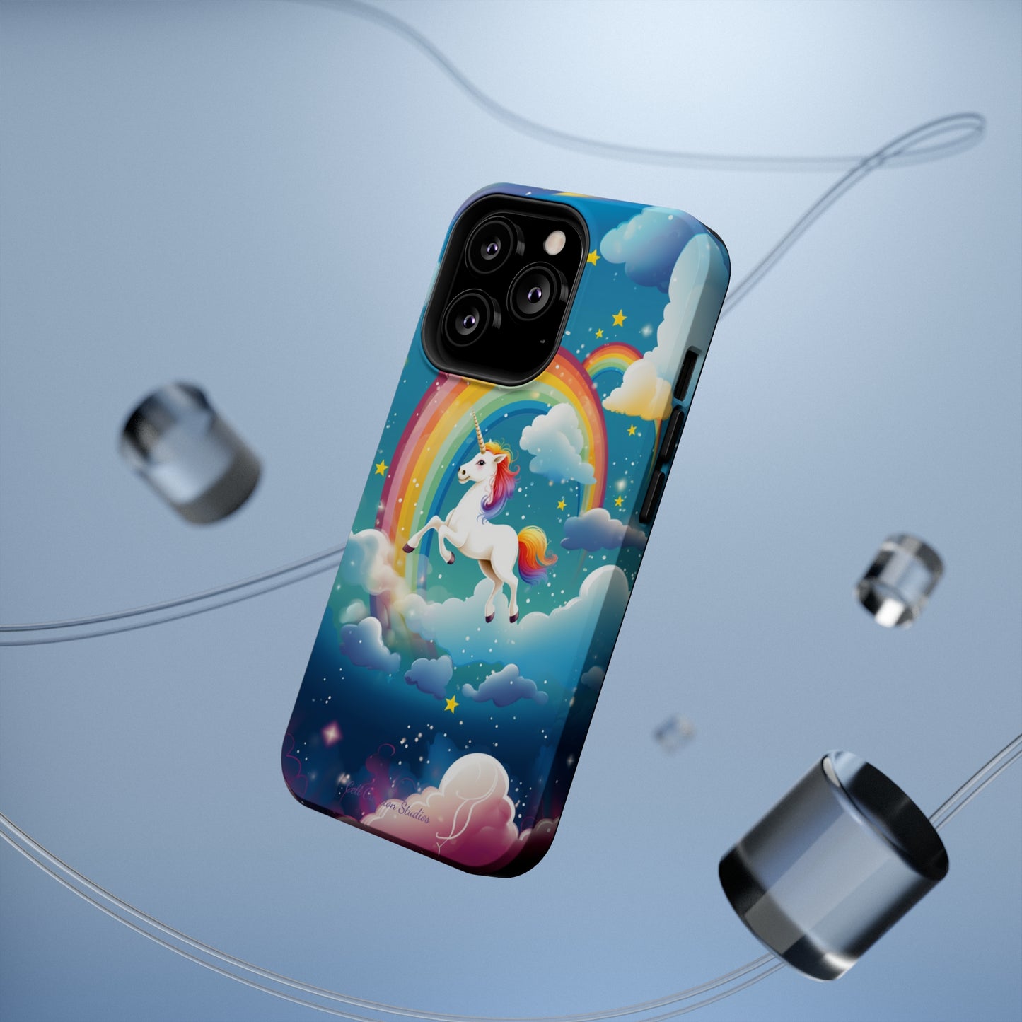 Introducing the "Rainbow Soar" Cell Phone Case – Embark on a Whimsical Journey with a Flying Unicorn -MagSafe Tough Cases