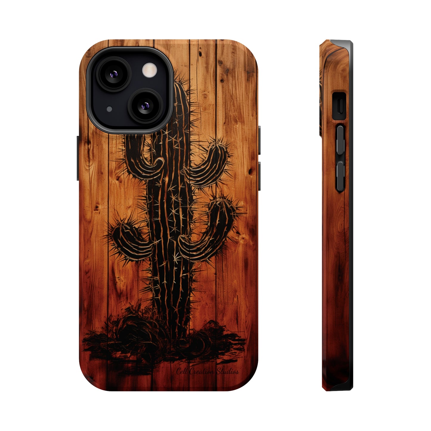 "Desert Vibes Cactus Burnt Wood Design" Phone Case -MagSafe Tough Cases