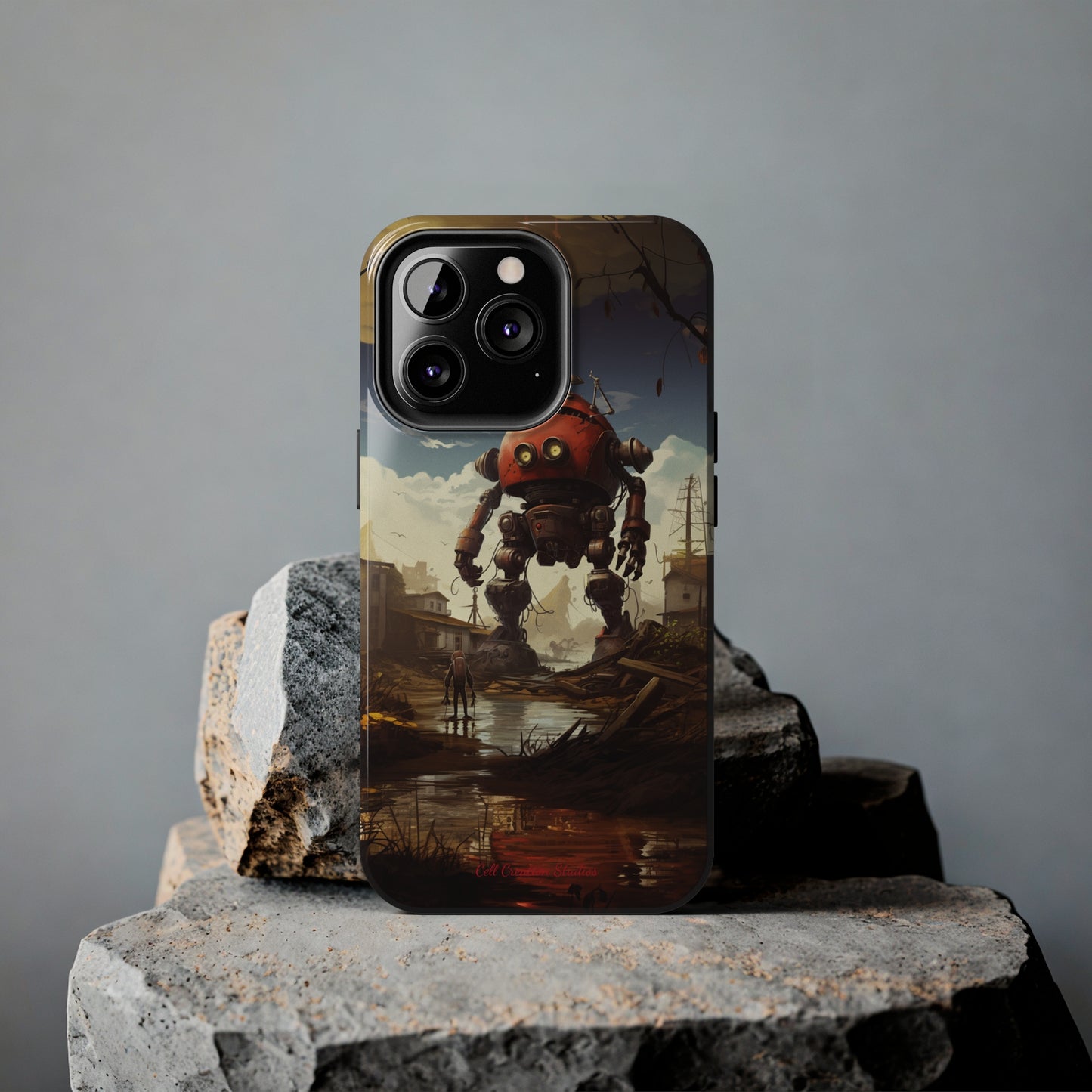 Introducing the "Urban Encounter" Cell Phone Case – Witness the Epic Convergence of Man and Giant Robot -Tough Phone Cases