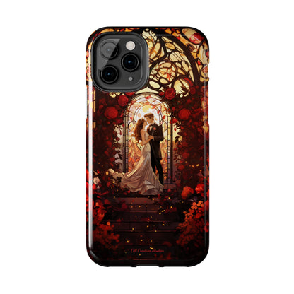 Introducing the "Stained Glass Love" Cell Phone Case – Capture the Romance of a Couple in Front of a Stained Glass Window -Tough Phone Cases