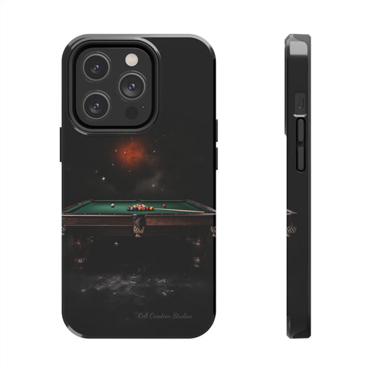 "Rack 'Em Up in Style: Pool Table-Themed Phone Case with Space Background" -Tough Phone Cases