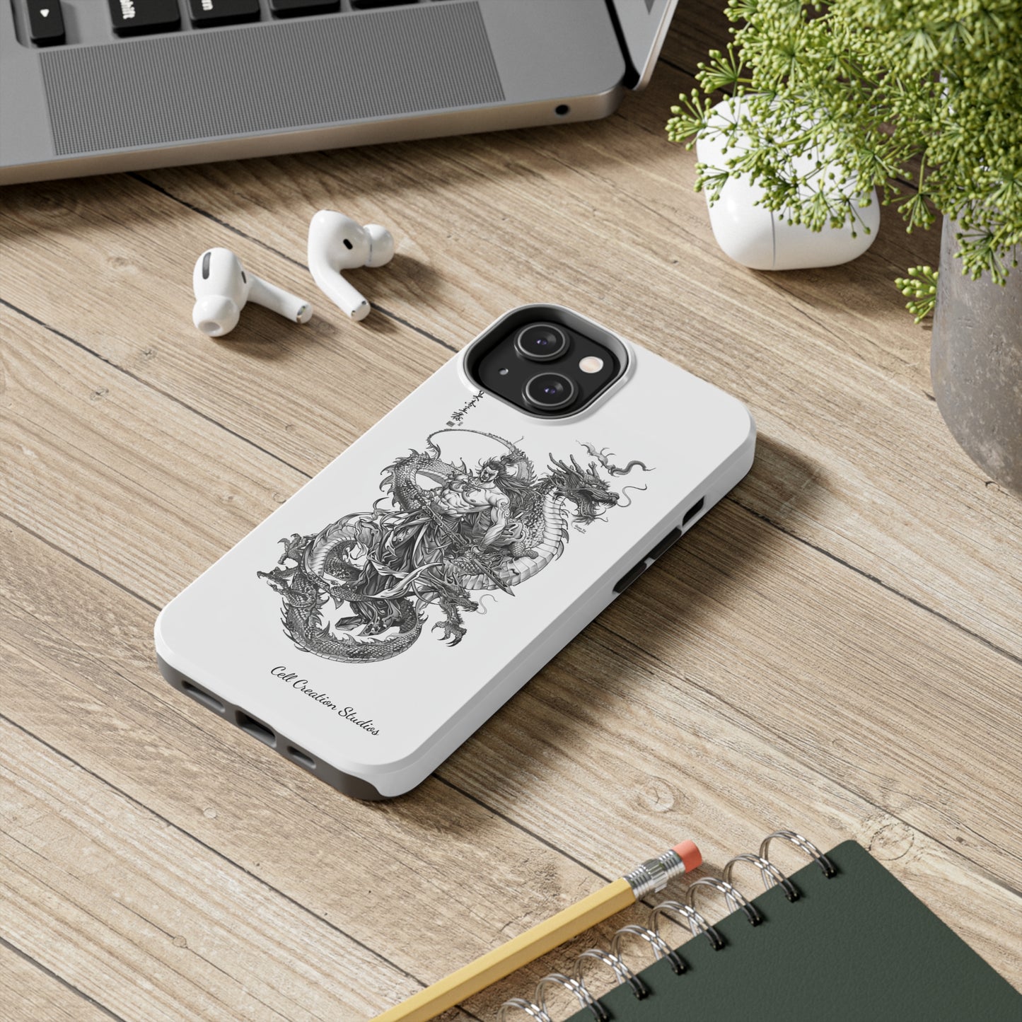 "Samurai and Dragon Sketch" -Tough iPhone Cases