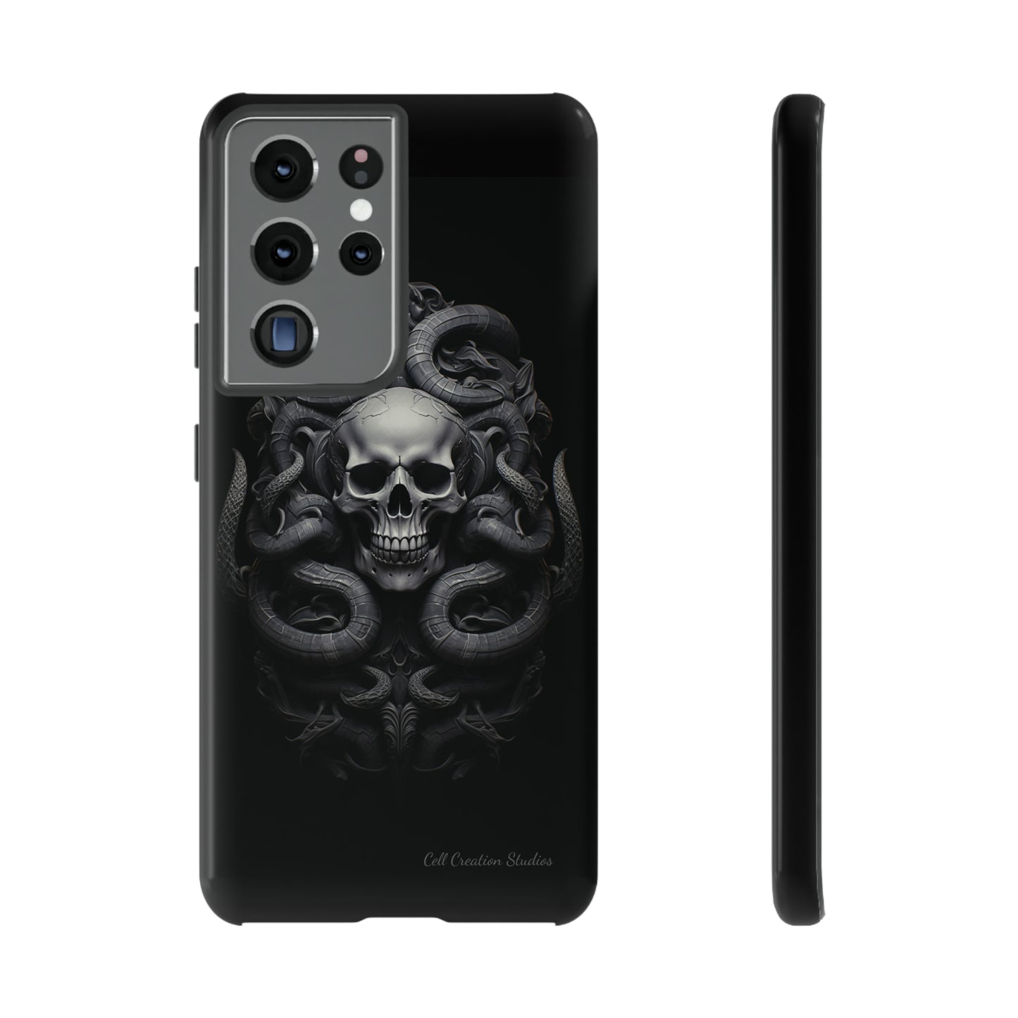 Introducing the "Monochrome Skull and Snakes" Cell Phone Case – A Bold Statement in Black and White -Tough Cases