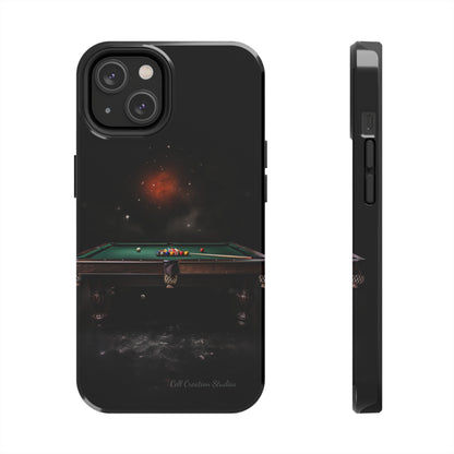 "Rack 'Em Up in Style: Pool Table-Themed Phone Case with Space Background" -Tough Phone Cases