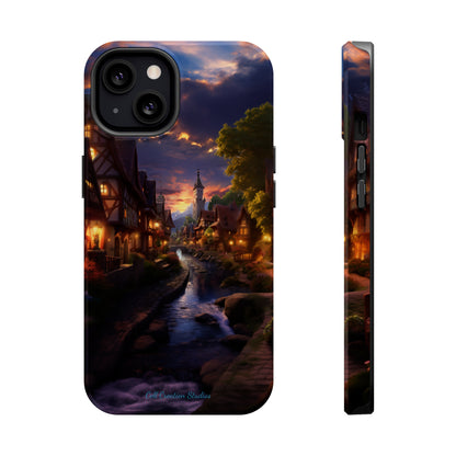 Introducing the "Riverside Serenity" Cell Phone Case – Embrace Peace with a Tranquil Town and Flowing River -MagSafe Tough Cases