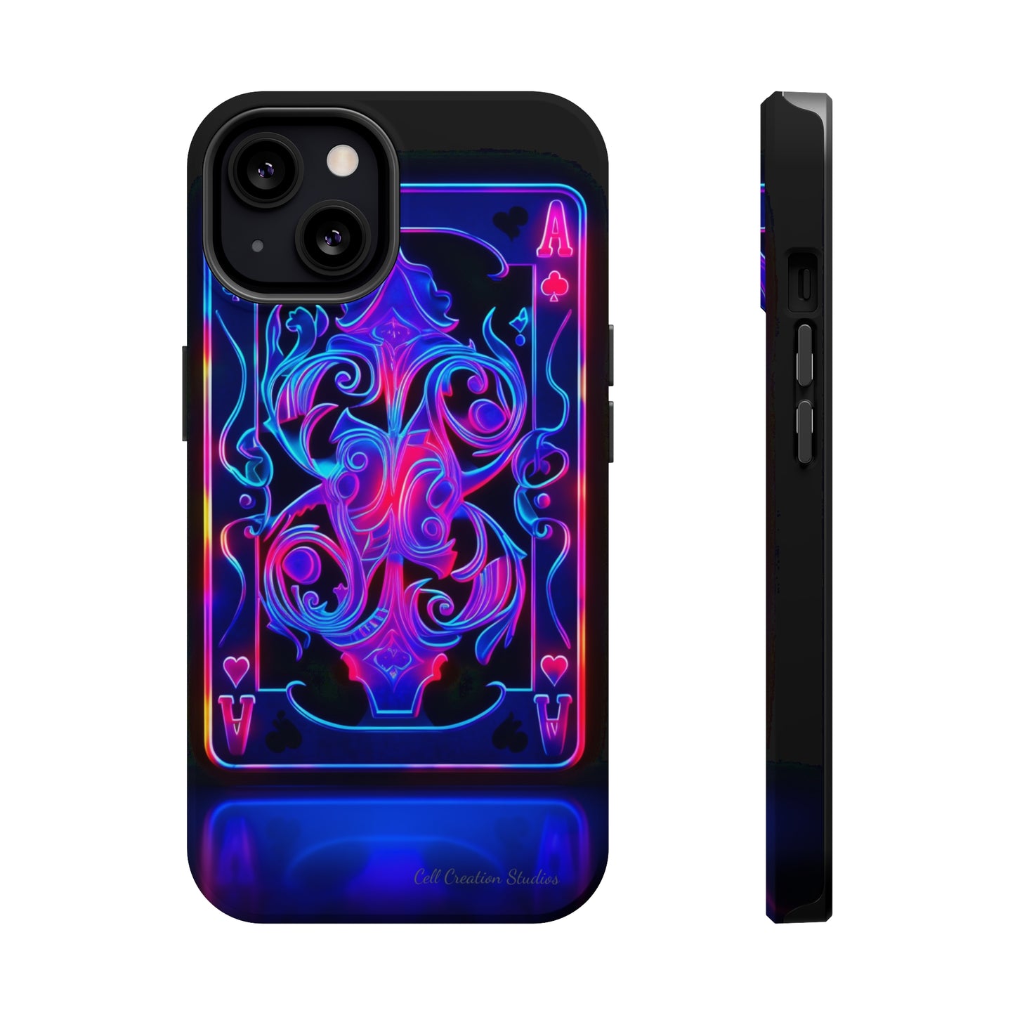 Introducing the "Neon Ace of Hearts" Cell Phone Case – Elevate Your Style with a Dazzling Card -MagSafe Tough Cases